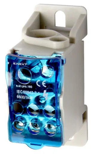 Блок розподільчий E.NEXT p0680003 на DIN-рейку, 160А (вхід 1*10...70, 1*6...16 кв.мм/вихід 6*2,5...16 кв.мм)