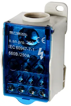 Блок розподільчий E.NEXT p0680004 e.sn.pro. 250 на DIN-рейку, 250А (вхід 1*35,,,120 кв.мм/вихід 2*6...35, 5*2,5...16, 4*2,5...10 кв.мм)