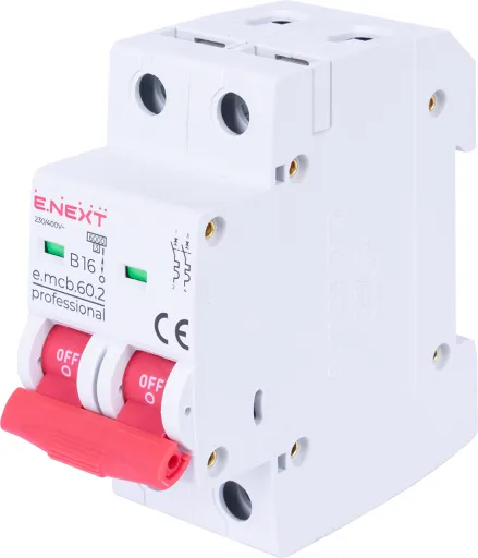 Модульний автоматичний вимикач E.NEXT p041017 e.mcb.pro.60.2.B 16 new, 2-полюсний, 16А, характеристика B, 6кА