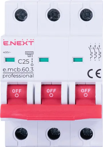 Модульний автоматичний вимикач p042033 E.NEXT e.mcb.pro.60.3.C 25 new, 3р, 25А, C, 6кА 2