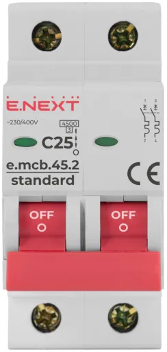 Модульний автоматичний вимикач e.mcb.stand.45.2.C25, 2р, 25А, C, 4,5 кА s002019 E.NEXT 2