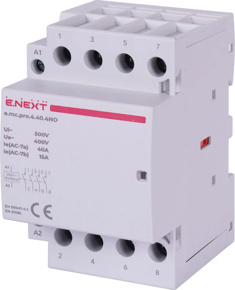 Модульний контактор e.mc.pro.4.40.4NO E.NEXT p005207, 4р, 40А, 4NO, 220В