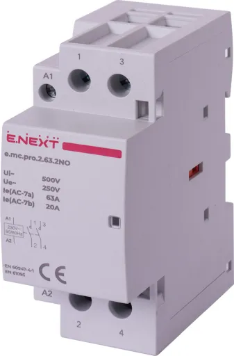 Модульний контактор E.NEXT p005218 e.mc.pro.2.63.2NO, 2р, 63А, 2NO, 220В