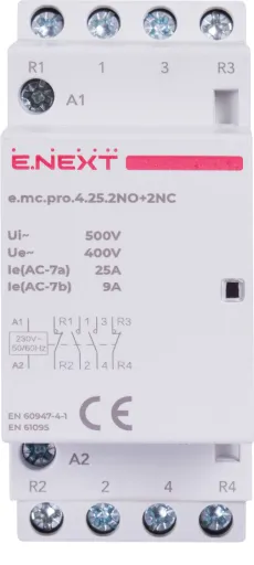 Модульний контактор E.NEXT p005222 e.mc.pro.4.25.2NO+2NC, 4р, 25А, 2NO+2NC, 220В 2