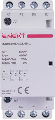 Модульний контактор E.NEXT p005224, 4р, 25А, 4NC, 220В 2