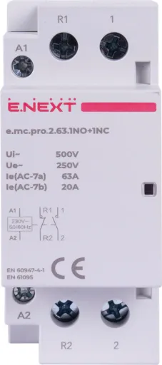 Модульний контактор p005228 E.NEXT e.mc.pro.2.63.1NO+1NC, 2р, 63А, 1NO+1NC, 220В 2