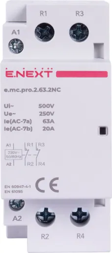 Модульний контактор e.mc.pro.2.63.2NC, 2р, 63А, 2NC, 220В E.NEXT p005229 2