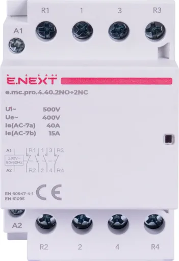 Модульний контактор e.mc.pro.4.40.2NO+2NC, 4р, 40А, 2NO+2NC, 220В E.NEXT p005230 2