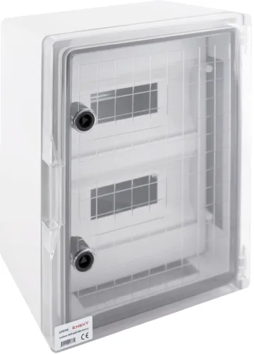 Корпус удароміцний з АБС-пластика E.NEXT CP5113, e.plbox.300.400.165.24m.tr, 300х400х165мм, IP65 з прозорими дверцятами та панеллю під 24 модулі