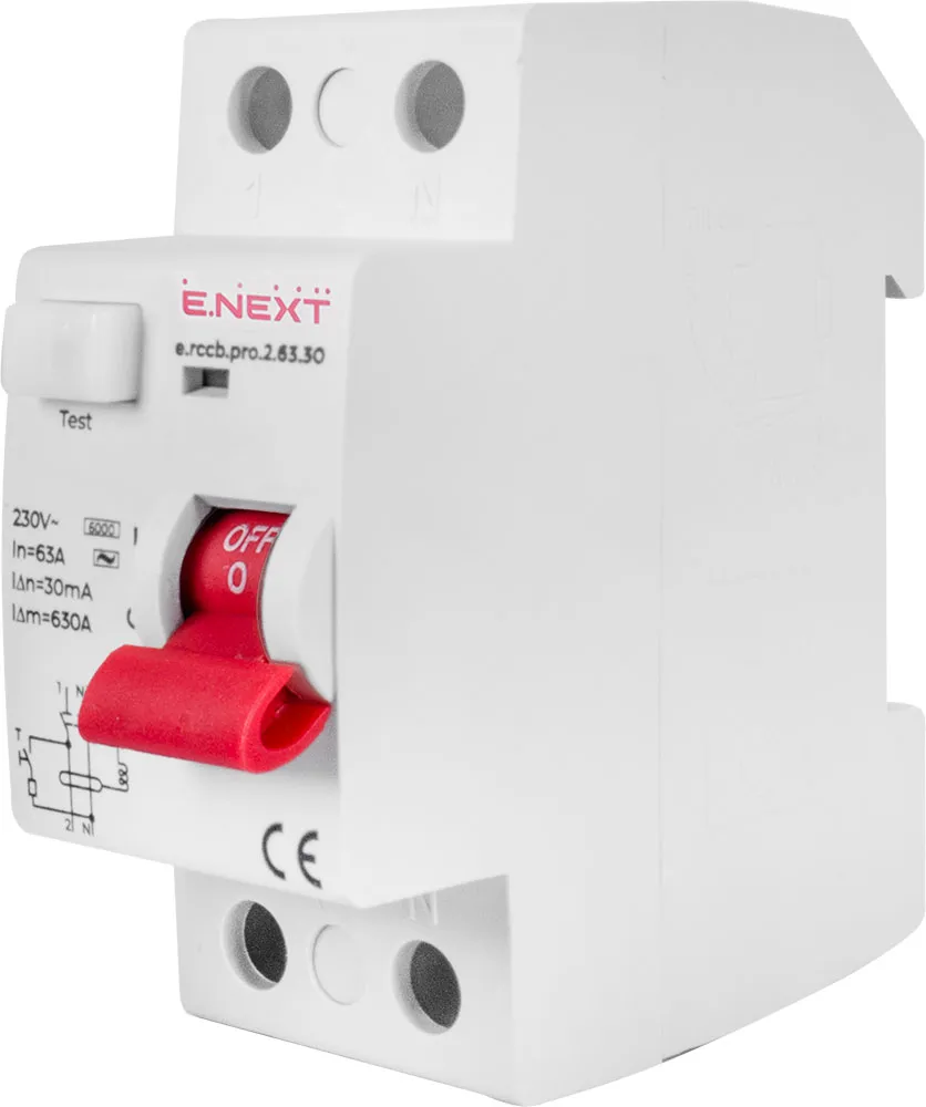 Вимикач диференційного струму e.rccb.pro.2.63.30 (E.NEXT p003006) - 2-полюсний, 63А, 30мА