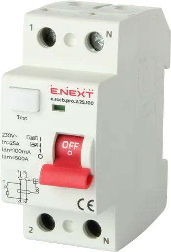 Вимикач диференційного струму E.NEXT p003008, 2Р, 25А, 100мА, тип АС