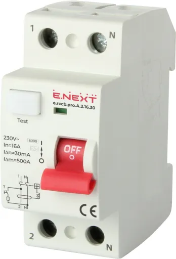 Вимикач диференційного струму E.NEXT p080001 e.rccb.pro.A.2.16.30, 2р, 16А, 30мА, тип А