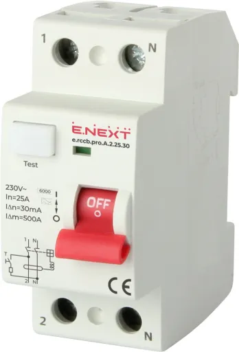 Вимикач диференційного струму e.rccb.pro.A.2.25.30, 2р, 25А, 30мА, тип А p080002 E.NEXT