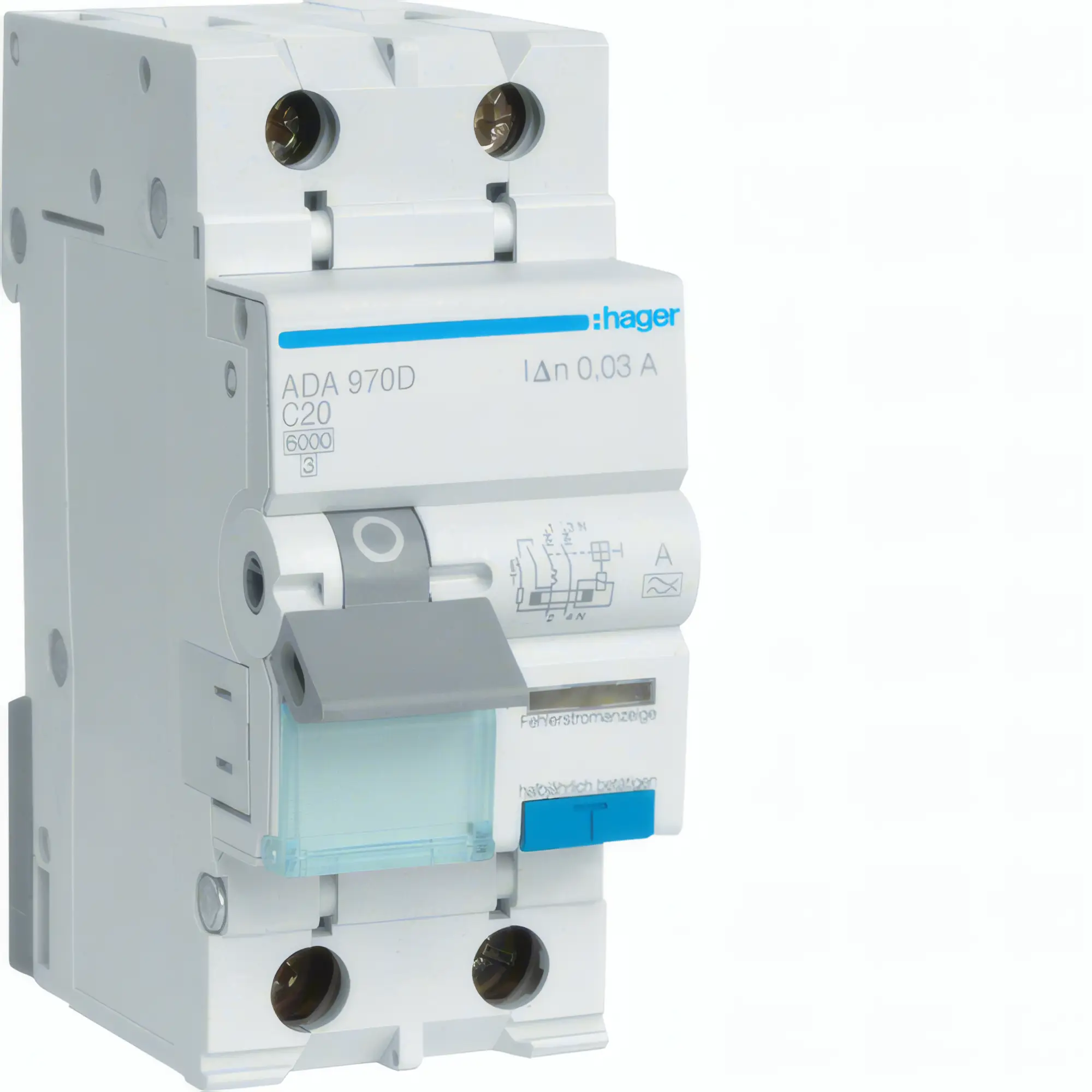 Диференційний автоматичний вимикач Hager ADA970D 20.0A 30.0мA 1P+N