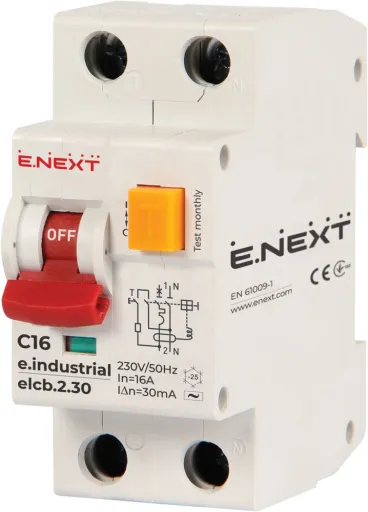 Вимикач диференційного струму (дифавтомат) e.industrial.elcb.2.C16.30 E.NEXT i0230003, 2р, 16А, С, 30мА