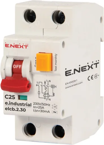 Вимикач диференційного струму (дифавтомат) e.industrial.elcb.2.C25.30 E.NEXT i0230005, 2р, 25А, С, 30мА
