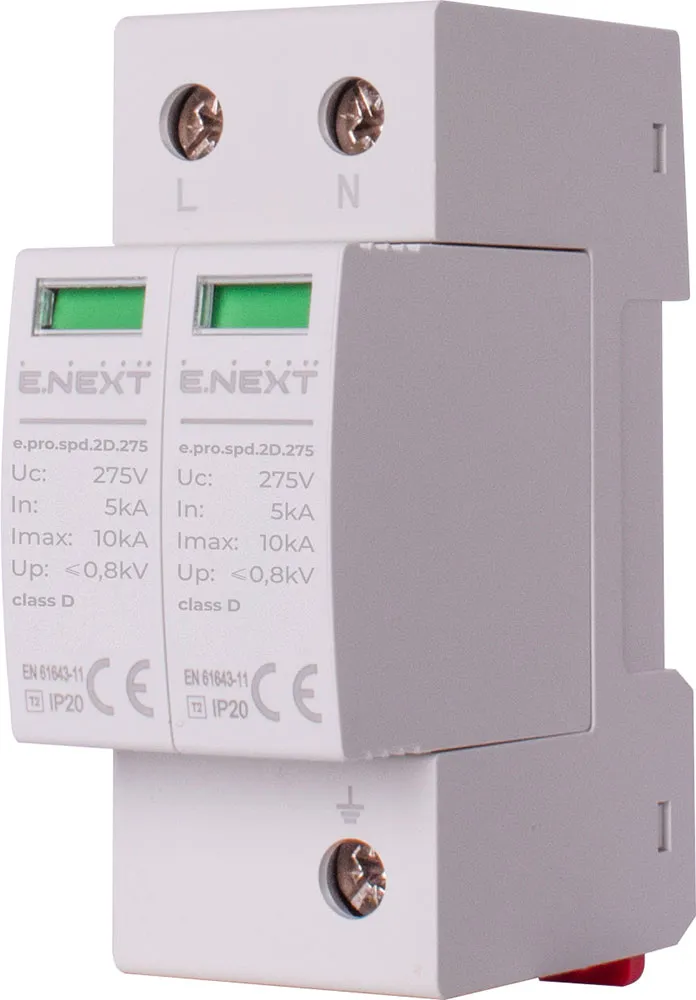 Пристрій для захисту від імпульсних перенапруг E.NEXT p076010, e.pro.spd.2D.275, 2P, клас D