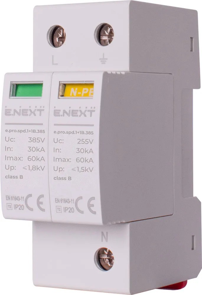 Пристрій для захисту від імпульсних перенапруг E.NEXT p076013 e.pro.spd.1+1B.385, 1P+NPE, клас В