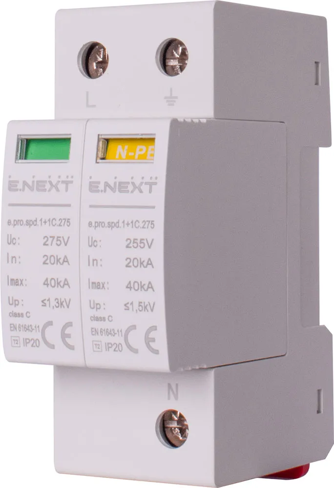 Пристрій для захисту від імпульсних перенапруг p076015 E.NEXT, e.pro.spd.1+1C.275, 1P+NPE, клас С