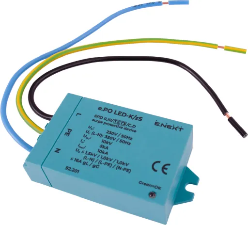 ПЗІП PO LED-K/zS клас II+III, 1 полюс + N-PE, для LED освітлення E.NEXT 92.201