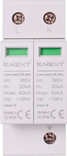 Пристрій для захисту від імпульсних перенапруг E.NEXT p076002 e.pro.spd.2B.385, 2P, Клас В 2