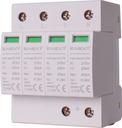 Пристрій для захисту від імпульсних перенапруг E.NEXT p076008 e.pro.spd.4С.275, 4P, клас С