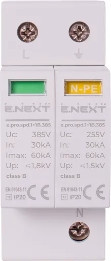 Пристрій для захисту від імпульсних перенапруг E.NEXT p076013 e.pro.spd.1+1B.385, 1P+NPE, клас В 2