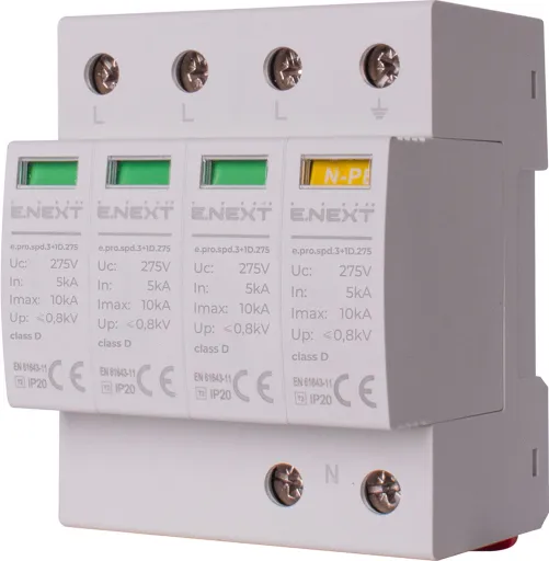 Пристрій захисту від імпульсних перенапруг E.NEXT p076018 e.pro.spd.3+1D.275, 3P+NPE, клас D