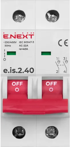 Вимикач навантаження на DIN-рейку e.is.2.40 E.NEXT p008018, 2-полюсний, 40А 2