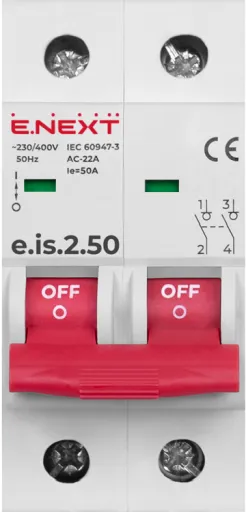 Вимикач навантаження e.is.2.50, 2р, 50А (p008026, E.NEXT) 2