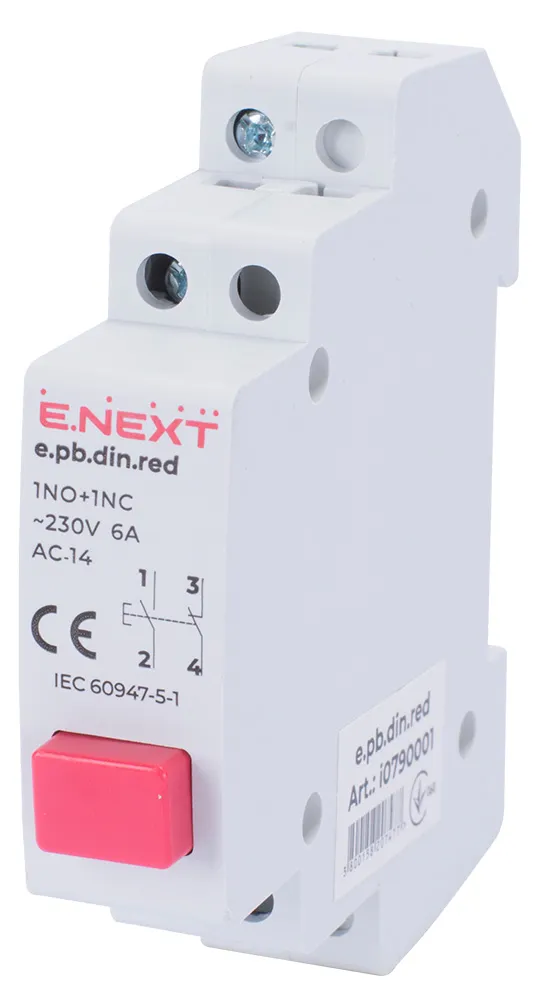 Кнопка на DIN-рейку E.NEXT i0790001, червона