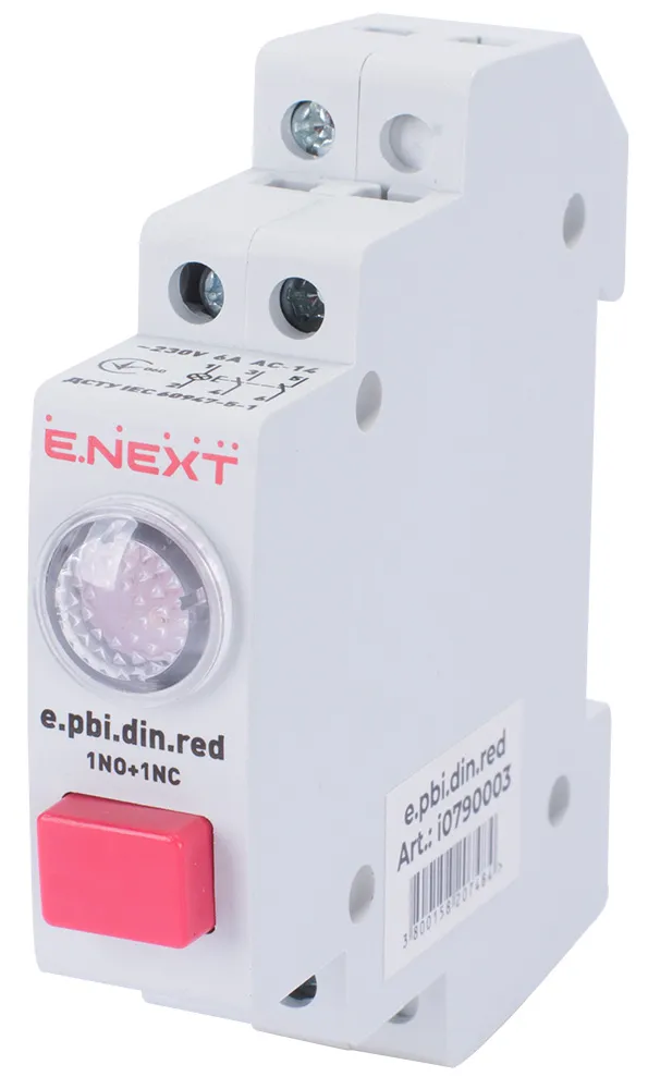 Кнопка з індикатором на DIN-рейку e.pbi.din.red, червона E.NEXT i0790003