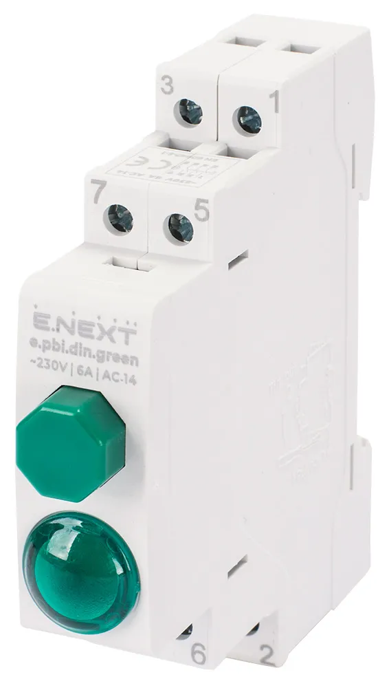 Кнопка з індикатором на DIN-рейку зелена E.NEXT i0790004