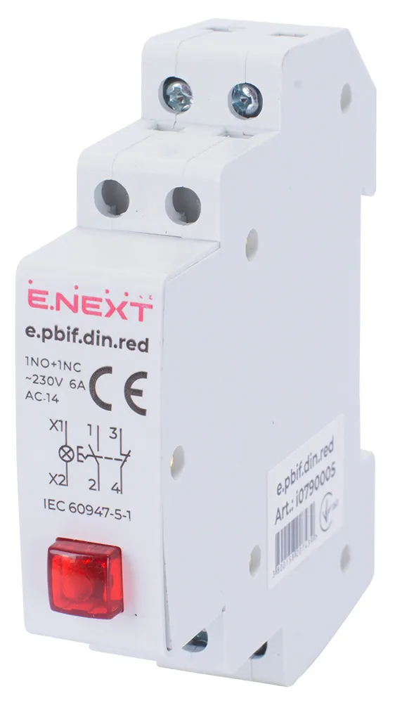 Кнопка з індикатором з фіксатором на DIN-рейку i0790005 E.NEXT, червона