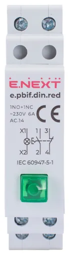 Кнопка з індикатором та фіксатором на DIN-рейку E.NEXT i0790006, зелена 2