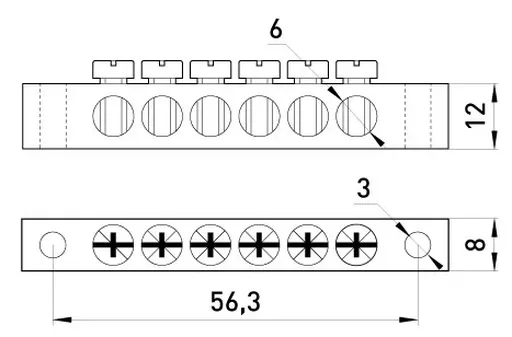 Шина нульова e.bsa.stand.60.6, 6 отв.х 60 А E.NEXT (s056003) 3