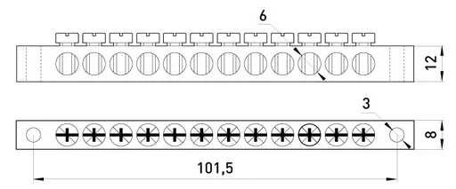 Шина нульова E.NEXT s056004 BSA STAND, 12 отв.х 60 А 3