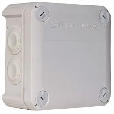 Коробка розподільча Obo Bettermann T 60, 114х114х57, IP 66, світлосіра, з кабельними вводами