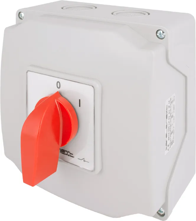 Пакетний перемикач LK63/2.211-ОВ/45 в корпусі, 3p, 0-1, 63А, IP44 E.NEXT 8814-200