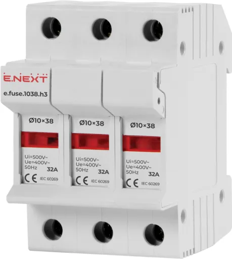 Утримувач запобіжника на Дін-рейку i0300003 E.NEXT, під запобіжник 10х38, 3р, 32А
