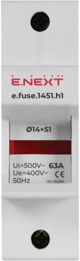 Утримувач запобіжника на Дін-рейку E.NEXT i0300004 e.fuse.1451.h1, під запобіжник 14х51, 1р, 63А 2