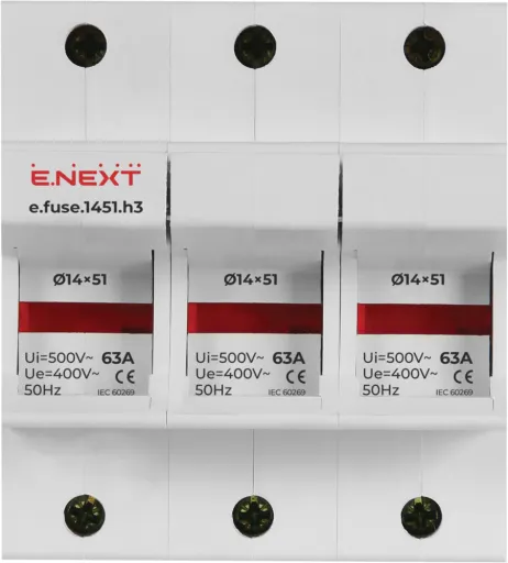 Утримувач запобіжника e.fuse.1451.h3 (i0300006) E.NEXT на DIN-рейку, 3-полюсний, під запобіжник 14х51, 63А 2