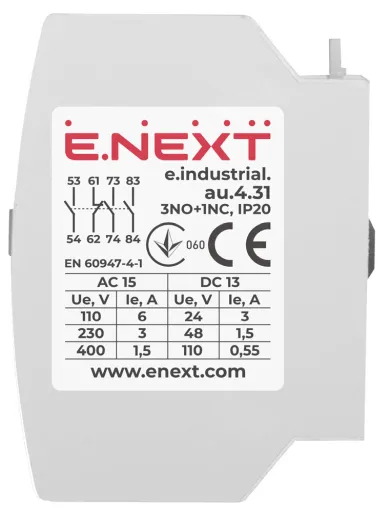 Додатковий контакт e.industrial.au.4.31, 3NO+1NC (i0140004, E.NEXT) 3