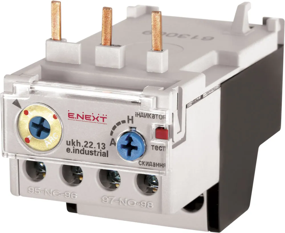 Теплове реле e.industrial.ukh.22.13 E.NEXT i0110006, номінальний струм 22А, діапазон регулювання 9-13 А