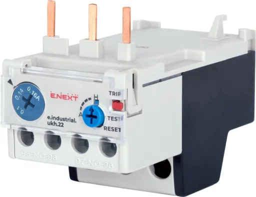Теплове реле E.NEXT i0110023, номін. струм 22А, діап. регул. 0,1-0,16 А