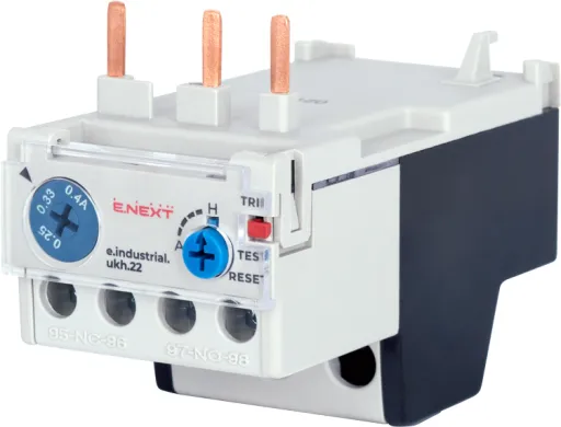 Теплове реле E.NEXT i0110025, серія e.industrial.ukh.22.0,4, номінальний струм 22А, діапазон регулювання 0,25-0,4 А