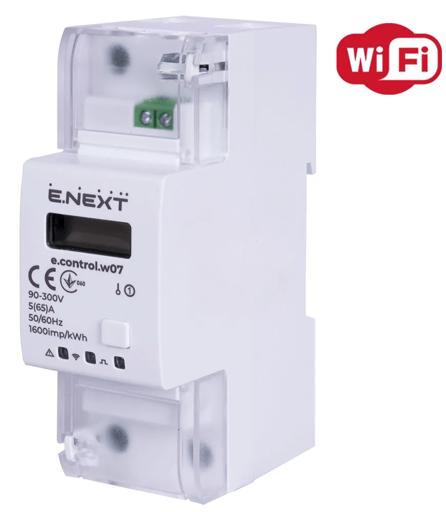 Лічильник однофазний e.control.w07 5(65)А електронний клас 1.0 (некомерц.) багатофункціональний E.NEXT i0310037