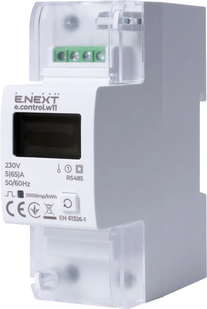 Лічильник однофазний e.control.w11 5(65)А електронний клас 1.0 (некомерц.) RS485 E.NEXT i0310042