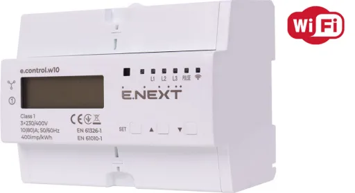 Лічильник трифазний E.NEXT i0310041 e.control.w10 10(80)А електронний клас 1.0 (некомерц.) багатофункціональний