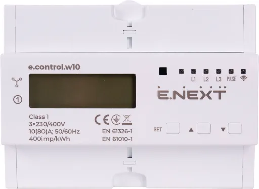 Лічильник трифазний E.NEXT i0310041 e.control.w10 10(80)А електронний клас 1.0 (некомерц.) багатофункціональний 3